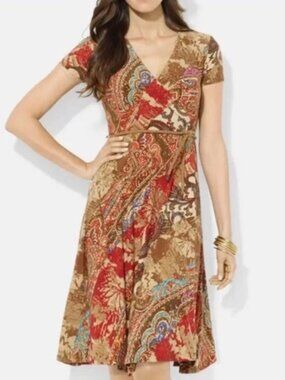 Lauren Ralph Lauren Short-sleeve Faux-wrap dress Multicolor Paisley size small